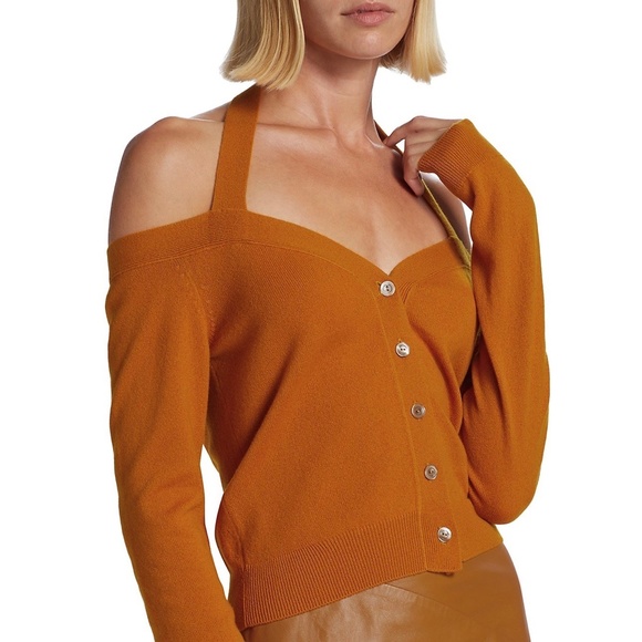 Zeynep Arcay Cashmere Cold Shoulder Halter-Neck Cardigan New With Tags - Picture 2 of 14